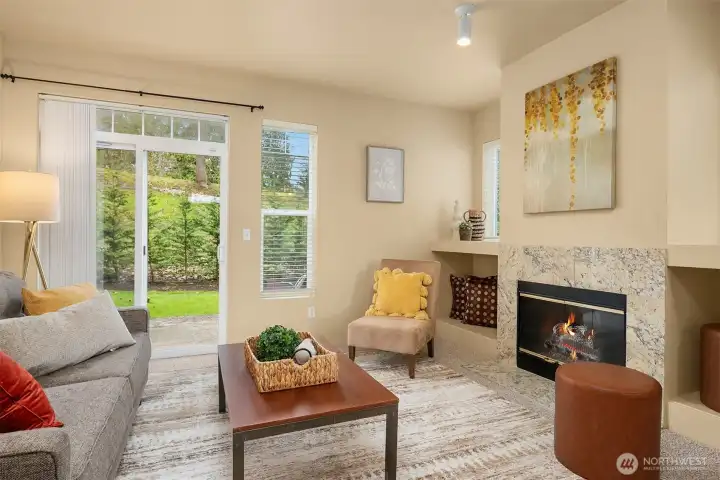 Bright Living Room w/ Fireplace