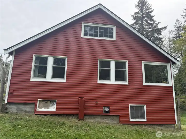 View of newly painted back of home