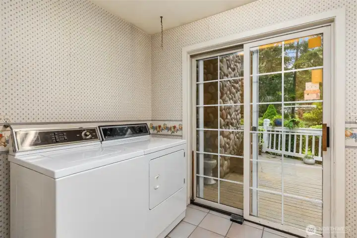 The laundry room is located on the main floor between the garage entrance and the Breakfast nook. The natural light comes from the large windows overlooking the front deck.