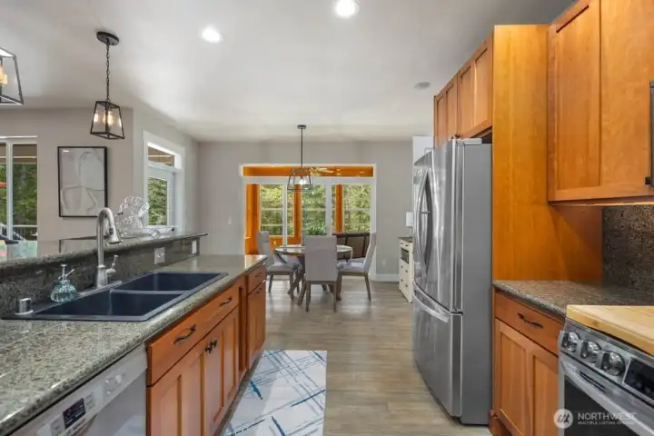 Kitchen view with easy flow to the sunroom