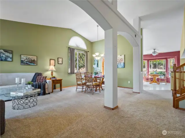 The vaulted ceilings and natural light are very welcoming as you enter the home.