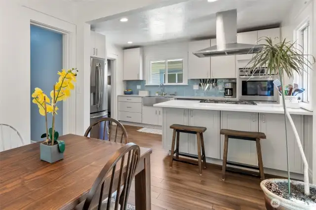 stainless-steel hood vent over island