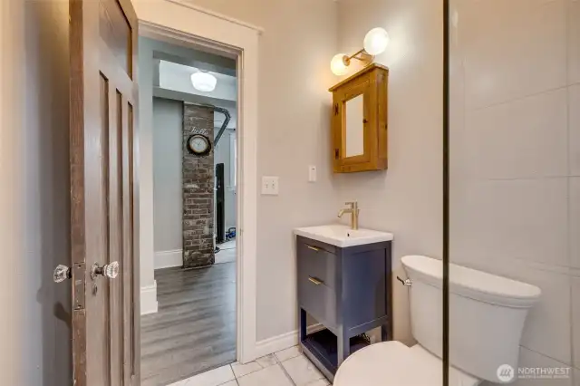 Newly remodeled lower bathroom with Heated tile flooring