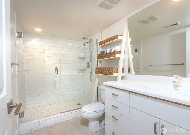 This 3/4 bathroom in one of 2 on the lower level.