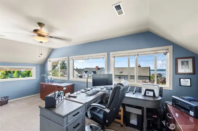 Second bedroom is currently being used as an office, and includes views of Commencement Bay and Vashon.