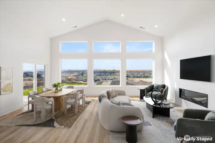 Wall of windows with vaulted ceilings