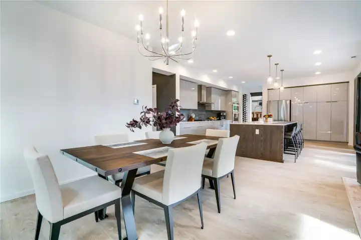 Dining room with upgraded chandelier.