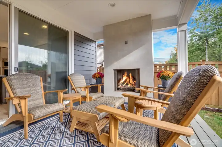 Covered patio-gas fireplace already installed, wiring so you can add heaters and surround sound whenever. Year-round evenings without leaving the blankets.