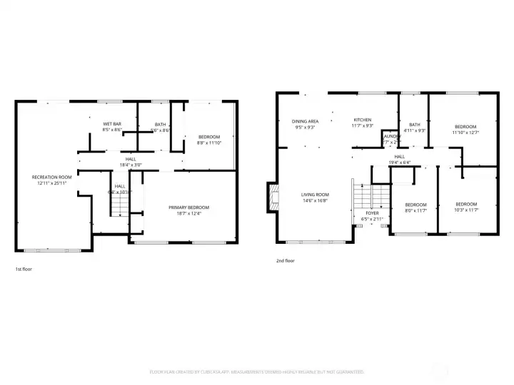 Blueprint of both floors. Garage not included.