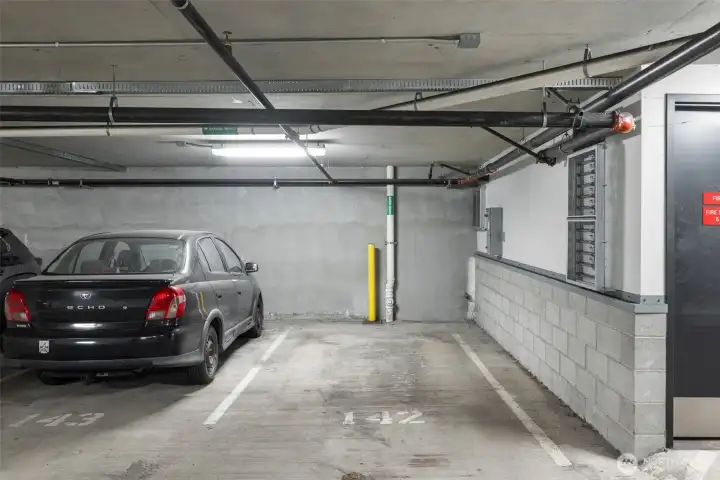 Desinated parking #142 on P5, large crner spot.