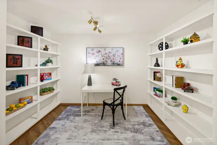 The library nook is the perfect flex space for reading, crafts, homework, etc.