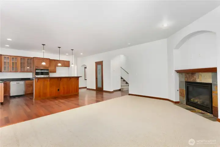 Large entertaining space with gas fireplace