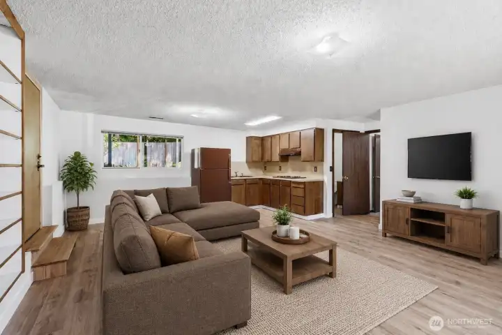 downstairs family room - virtually staged