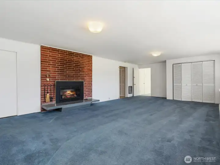 Downstairs rec room with a gas fireplace Downstairs rec room with a gas fireplace