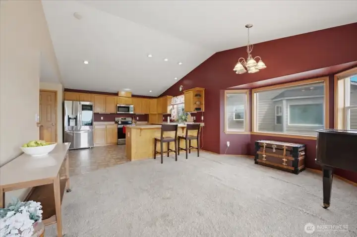 Oversized kitchen and dining rooms.