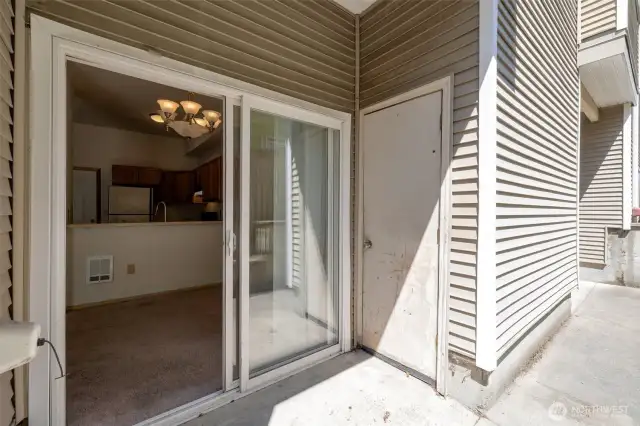Private patio with storage closet!