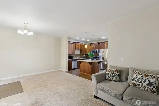 Check out the flow from kitchen to dining and living spaces!