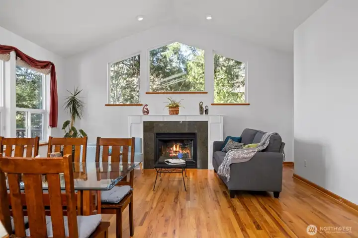 looking north at the fireplace