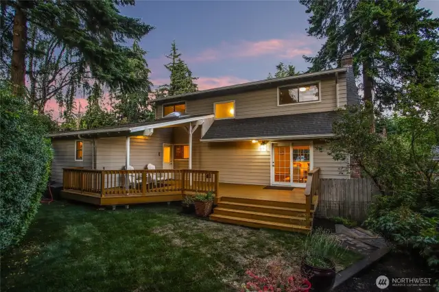Quiet and private backyard with covered porch ideal for four season use.