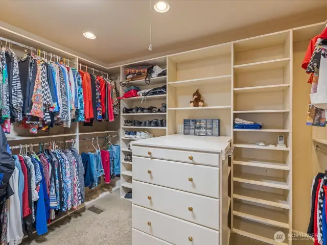 Primary Custom Closet with Built-in Dresser and Shoe Storage