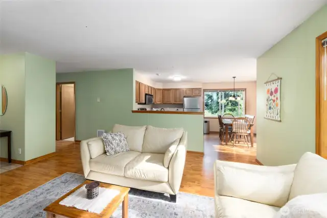 Living room is open to the kitchen and dining room.