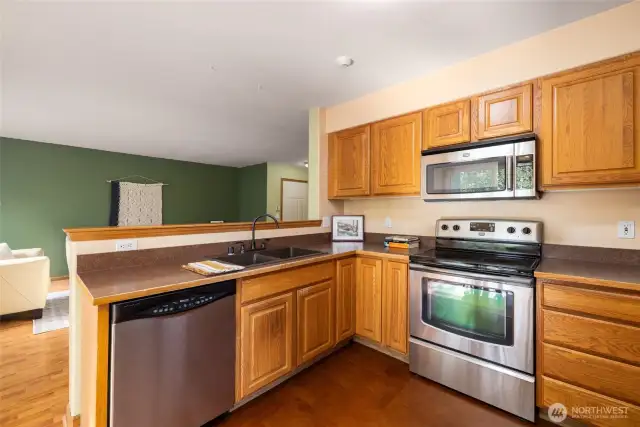 Kitchen opens to the living room.