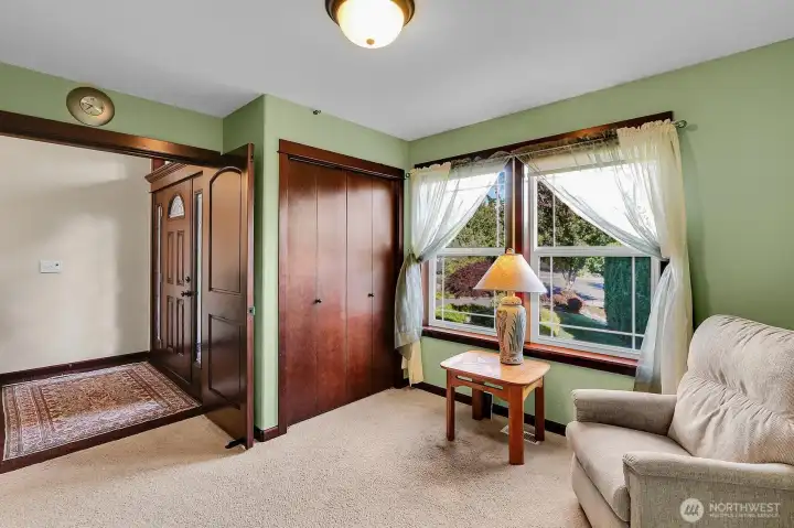 Bedroom 1 is generously sized, features double doors, and is currently used as a den, offering flexible space for your needs.