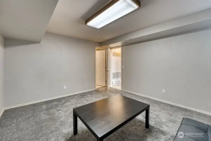 Lower level Bonus room access to both the garage on the right and large storage room to the left.