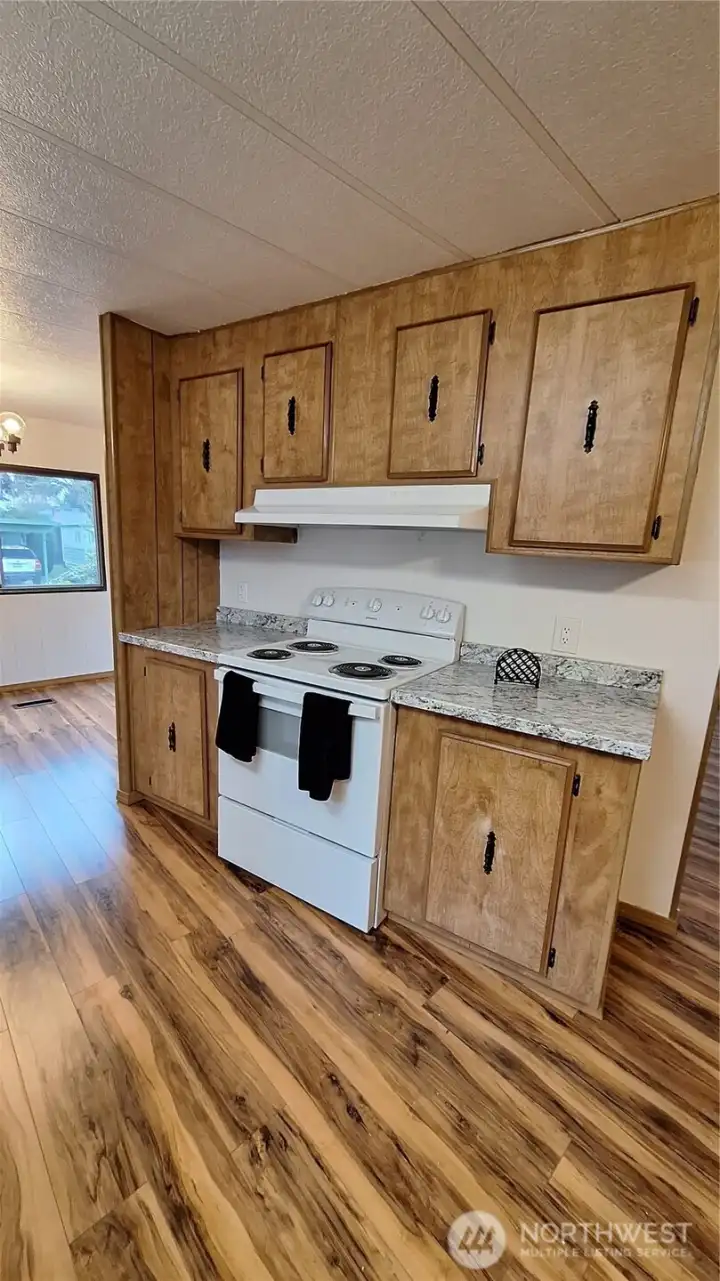 This home offers an abundance of cabinet space plus a built in hutch with with lights & large mirror.