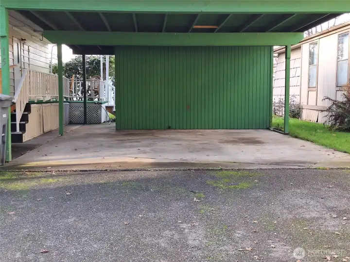 double carport with storage shed with power