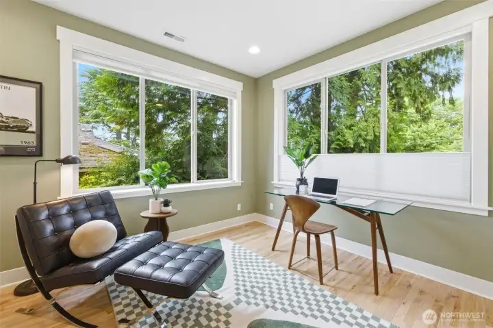 This office looks out onto the trees and still gets plenty of light.