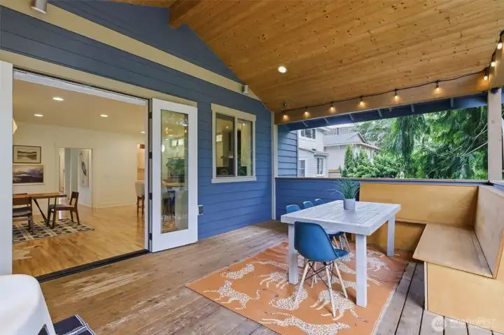 Huge covered deck to be enjoyed all seasons.