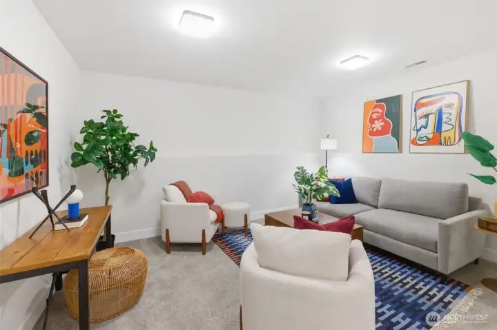 Downstairs is perfect for media room.