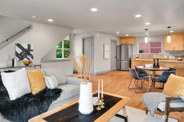 This entire level of the home is warmed up by beautiful hardwood floors.