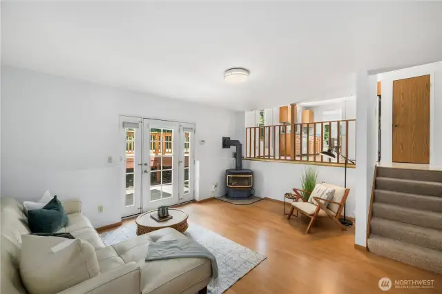 The family room features a gas stove (propane) and an entrance to the backyard.