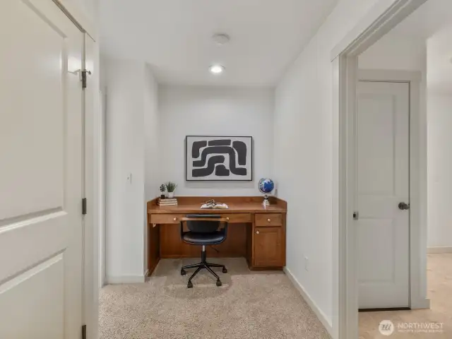 Build in desk area at the end of the hallway