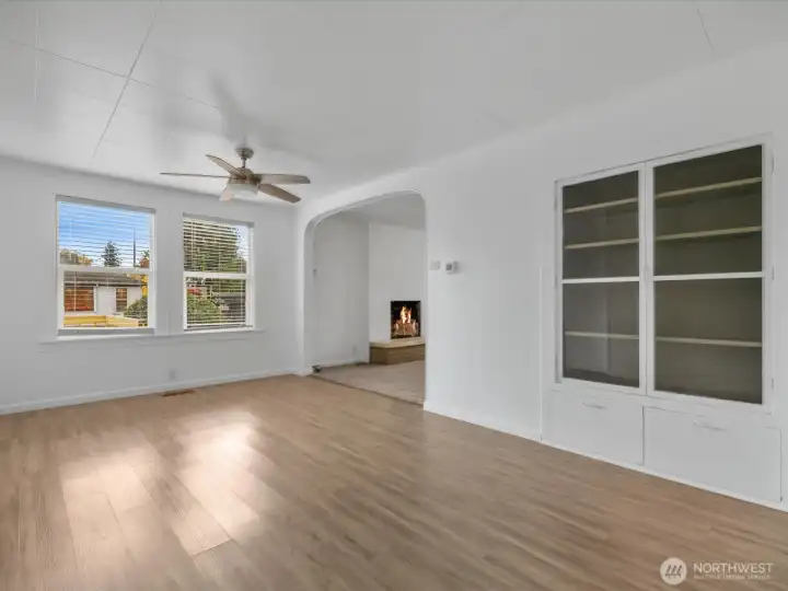 Built-in china storage in the large dining room.