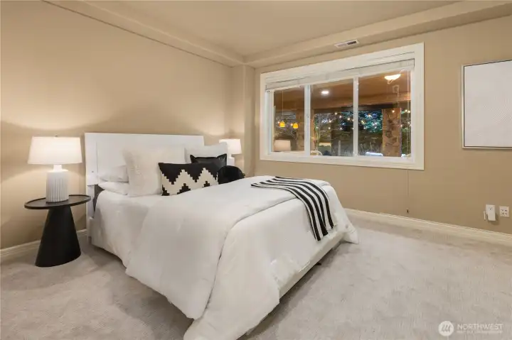 The lower level is Bedroom #5, right next to full bath so perfect for guests.