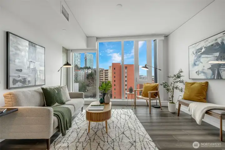 Spacious living room with peaceful views