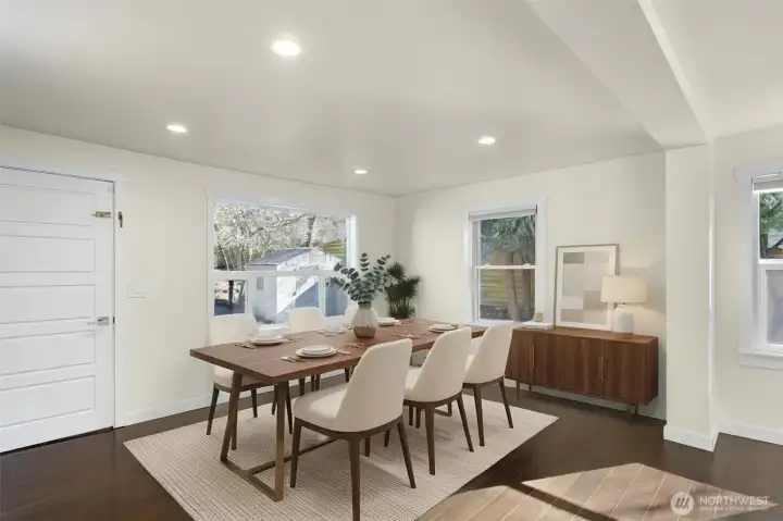 A substantial dining area offers ample square footage for large-scale seating and effortless entertaining.