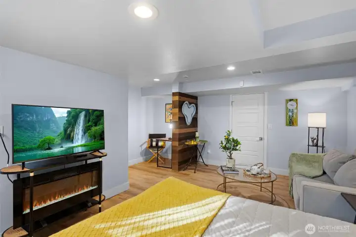 Spacious and versatile lower level with room for both living and entertaining.