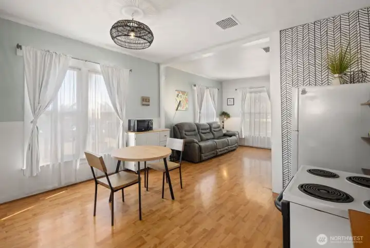 Light floods in from oversized windows