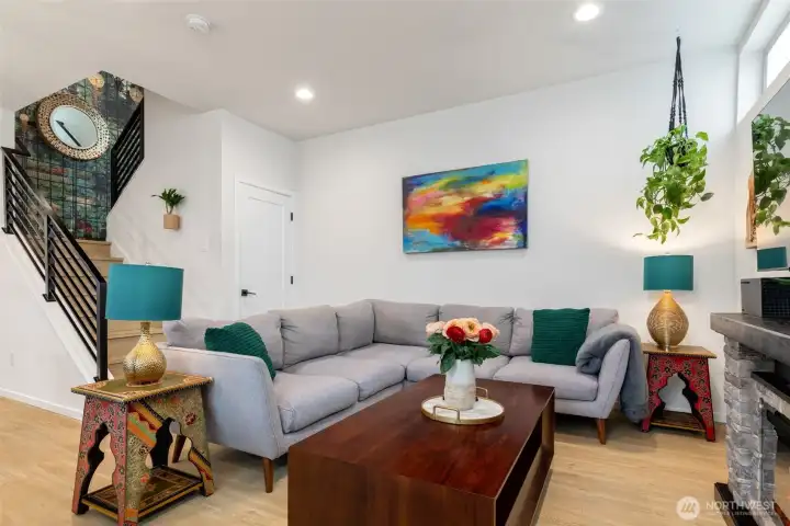 Open iron railings bring style and a spacious feel.