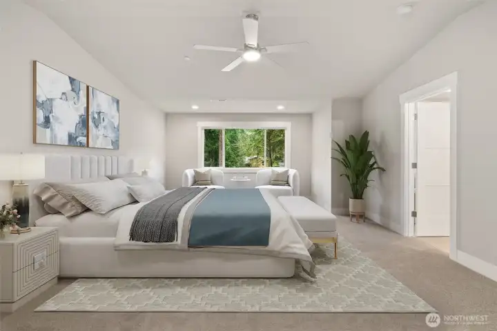 Oversized Primary Bedroom features a reading nook, upgraded carpet and pad.