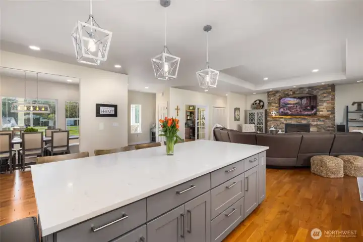 Open design from the kitchen to the family room.