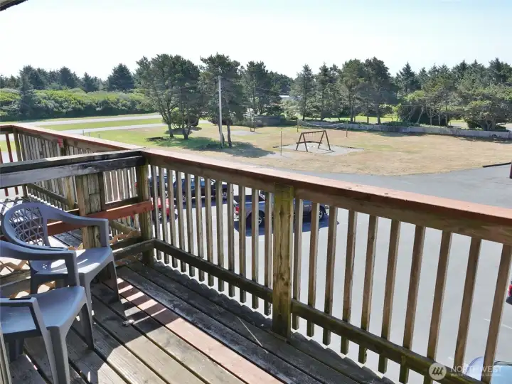 Private Deck overlooking the Poly Park. Private Deck overlooking the Poly Park.