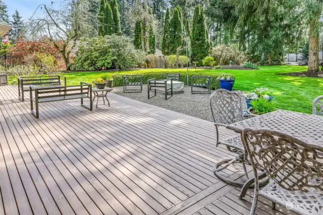 Deck and patio with plenty of space for outdoor furniture, dining, and relaxation.