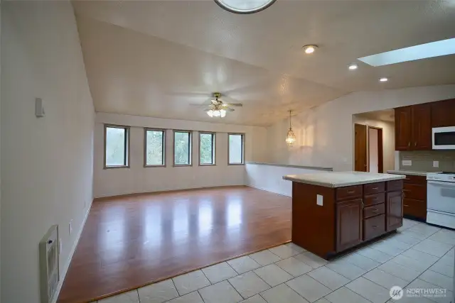 Upper floor has nice open floor plan with lots of windows