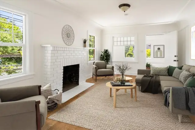 Living room, adjacent to enclosed front porch.
