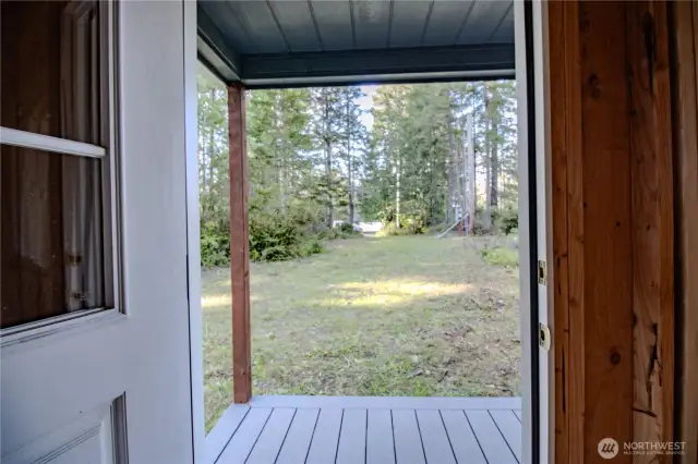 Looking out the front door.